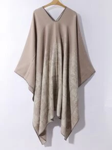 Contrast Binding Graphic Shawl - Apricot - View 2