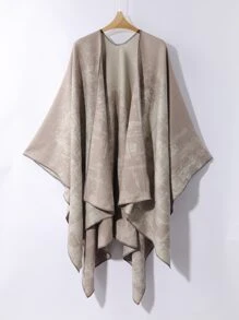 Contrast Binding Graphic Shawl - Apricot - View 4