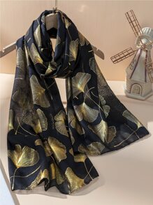 Boho 1pc Ginkgo Biloba Pattern Scarf For Casual Weekend Wear - White - View 10