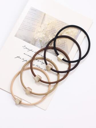 5pcs Square Decor Hair Tie Casual Ponytail Holders Hair Elastics Hair Rubber Bands Scrunchies Hair Rope Elastic Hair Tie