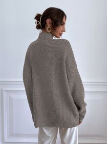 SHEIN Essnce Stand Collar Batwing Sleeve Jumper - Mocha Brown - View 2