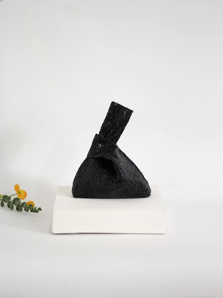 Glitter Bling,Shiny Glamorous,Elegant,Exquisite Minimalist Sequin Decor Hobo Bag Dinner Bag,Evening Bag For Party Girl,Woman,For Female Perfect For Party,Wedding,Prom,Dinner/Banquet,For Best Gift For Women - Black - View 1