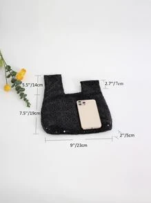 Glitter Bling,Shiny Glamorous,Elegant,Exquisite Minimalist Sequin Decor Hobo Bag Dinner Bag,Evening Bag For Party Girl,Woman,For Female Perfect For Party,Wedding,Prom,Dinner/Banquet,For Best Gift For Women - Black - View 6