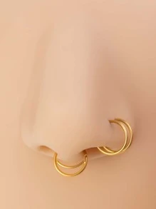 6 Cái/bộ Xoắn Thiết Kế Vòng Mũi Thép Không Gỉ Thời Trang Punk Xuyên Hoàn Hảo Cho Nữ & Nam Cơ Thể Món Quà Trang Sức - Vàng - Xem 2