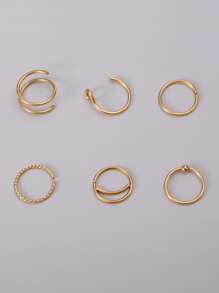 6 Cái/bộ Xoắn Thiết Kế Vòng Mũi Thép Không Gỉ Thời Trang Punk Xuyên Hoàn Hảo Cho Nữ & Nam Cơ Thể Món Quà Trang Sức - Vàng - Xem 3