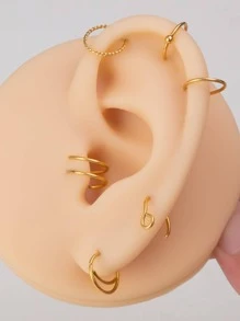 6 Cái/bộ Xoắn Thiết Kế Vòng Mũi Thép Không Gỉ Thời Trang Punk Xuyên Hoàn Hảo Cho Nữ & Nam Cơ Thể Món Quà Trang Sức - Vàng - Xem 4