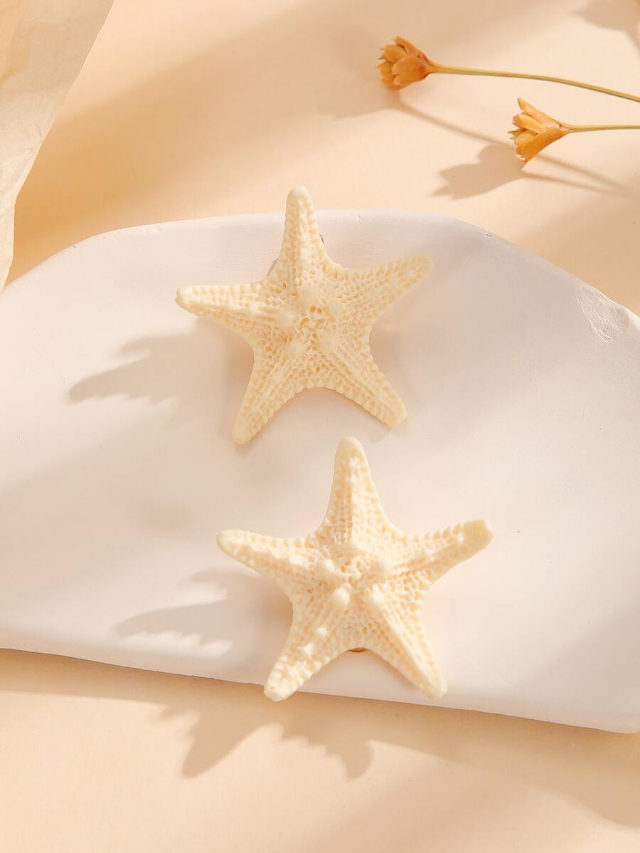 2pcs Resin Starfish Hair Clips Boho Claw Clips Hair Claws Hair Barrettes, School Stuff, Hair Accessories, Head Accessories, Hair Accessories For Women - Beige - View 1