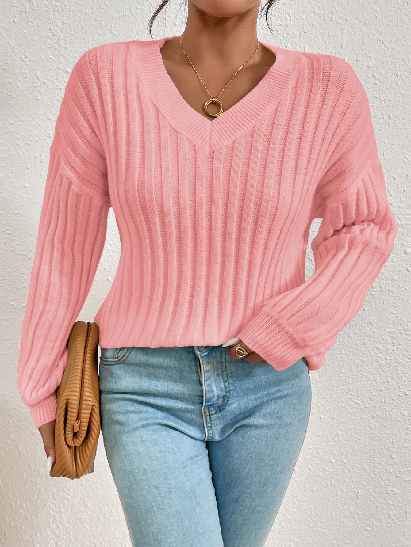 SHEIN Essnce Drop Shoulder Ribbed Knit Jumper SHEIN UK