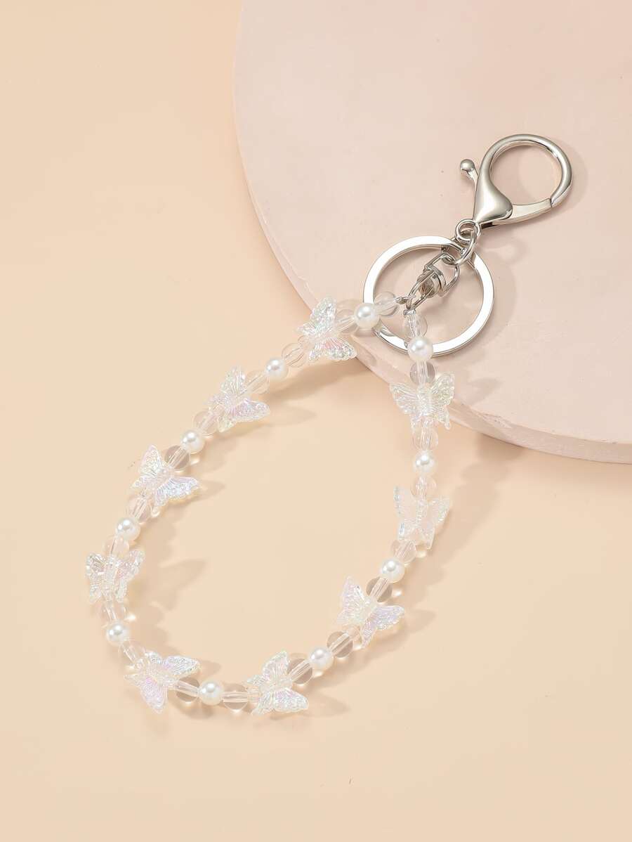 蝴蝶珠子鑰匙鍊 - 無色 - 查看 1