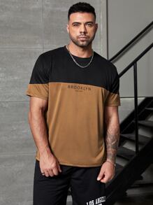 Manfinity Hombres Camiseta de dos tonos con estampado de letra - Multicolor - Ver 1