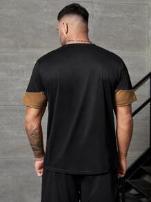 Manfinity Hombres Camiseta de dos tonos con estampado de letra - Multicolor - Ver 2