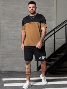 Manfinity Hombres Camiseta de dos tonos con estampado de letra - Multicolor - Ver 3