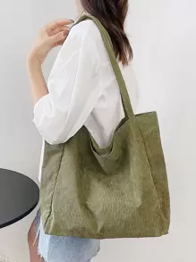 Minimalist Corduroy Shopper Bag School Bag,Large Capacity,Lightweight,Portable, Suitable For Teen Girls Women College Students, Perfect For Back To School,College,Middle School, High School,Work , Business, Commute , Green - Army Green - View 4