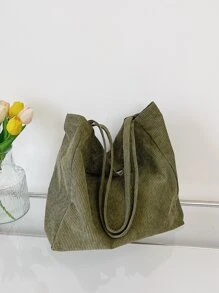 Minimalist Corduroy Shopper Bag School Bag,Large Capacity,Lightweight,Portable, Suitable For Teen Girls Women College Students, Perfect For Back To School,College,Middle School, High School,Work , Business, Commute , Green - Army Green - View 5