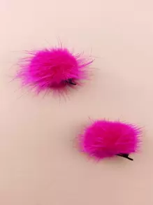 2pcs/Pack 4cm Solid Color Pom Pom Decor Hair Clips For Women, Suitable For Daily Use Cute - Hot Pink - View 1