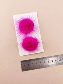 2pcs/Pack 4cm Solid Color Pom Pom Decor Hair Clips For Women, Suitable For Daily Use Cute - Hot Pink - View 5