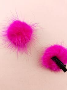 2pcs/Pack 4cm Solid Color Pom Pom Decor Hair Clips For Women, Suitable For Daily Use Cute - Hot Pink - View 6