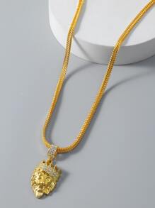 Những người đàn ông thời trang và phổ biến Rhinestone Trang trí mặt dây chuyền đầu sư tử Vòng cổ Punk Hip Pop Style Chất liệu hợp kim cho món quà trang sức và cho một vẻ ngoài sành điệu - Vàng - Xem 1