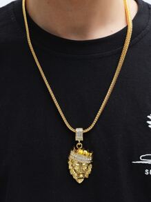 Những người đàn ông thời trang và phổ biến Rhinestone Trang trí mặt dây chuyền đầu sư tử Vòng cổ Punk Hip Pop Style Chất liệu hợp kim cho món quà trang sức và cho một vẻ ngoài sành điệu - Vàng - Xem 2