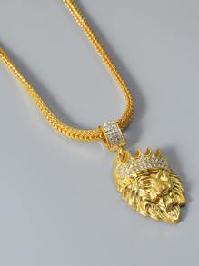 Những người đàn ông thời trang và phổ biến Rhinestone Trang trí mặt dây chuyền đầu sư tử Vòng cổ Punk Hip Pop Style Chất liệu hợp kim cho món quà trang sức và cho một vẻ ngoài sành điệu - Vàng - Xem 4