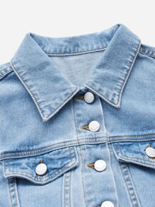 SHEIN Essnce Flap Pocket Button Front Denim Jumpsuit - Medium Wash - View 9