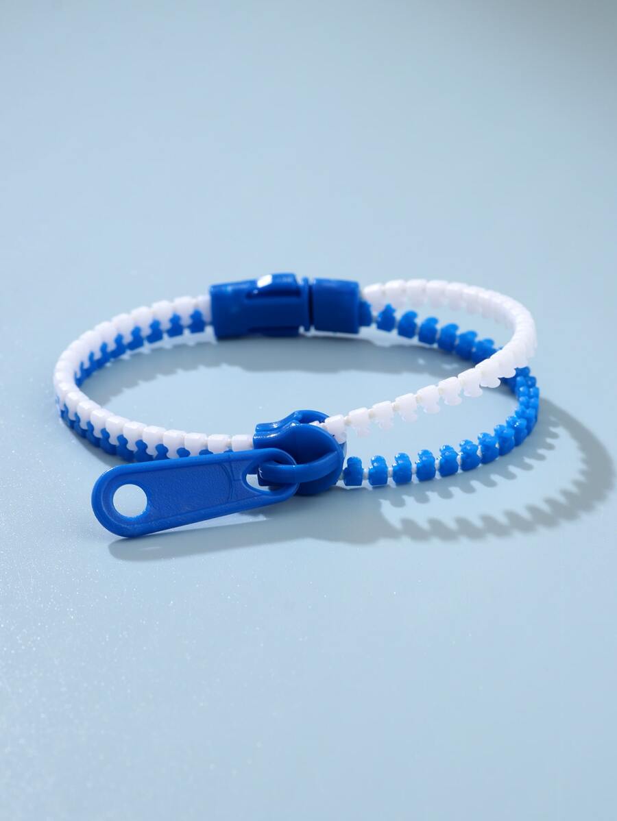 Boys Two Tone Zipper Design Bracelet - Blue - View 1