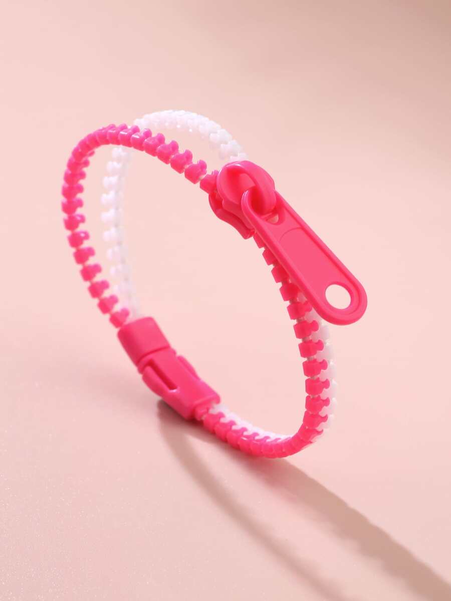 Girls Two Tone Zipper Design Bracelet - Hot Pink - View 1