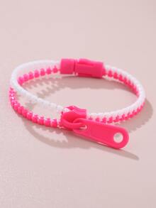 Girls Two Tone Zipper Design Bracelet - Hot Pink - View 2