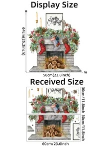 2pcs Christmas Fireplace Print Wall Sticker - Multicolor - View 3