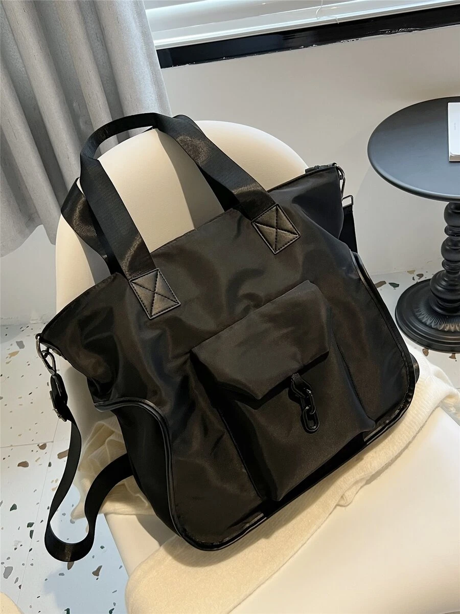 Bolsa de compras con bolsillo delantero - Negro - Ver 1