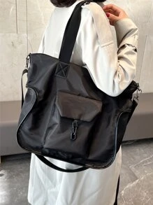 Bolsa de compras con bolsillo delantero - Negro - Ver 2