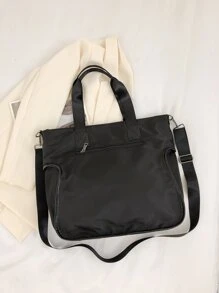 Bolsa de compras con bolsillo delantero - Negro - Ver 3