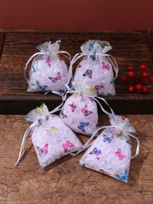 5pcs Butterfly Pattern Gift Bag, Drawstring Storage Pouch For Party