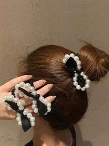 3入組帶有蝴蝶結和假珍珠裝飾的優雅發帶 - 彩色 - 查看 1