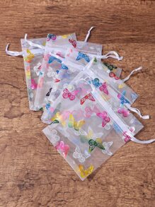 5pcs Butterfly Pattern Gift Bag, Drawstring Storage Pouch For Party