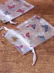 5pcs Butterfly Pattern Gift Bag, Drawstring Storage Pouch For Party