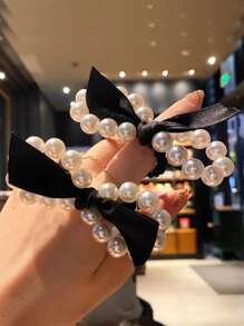 3入組帶有蝴蝶結和假珍珠裝飾的優雅發帶 - 彩色 - 查看 3