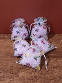 5pcs Butterfly Pattern Gift Bag, Drawstring Storage Pouch For Party