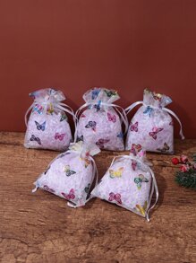 5pcs Butterfly Pattern Gift Bag, Drawstring Storage Pouch For Party
