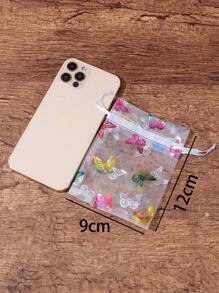 5pcs Butterfly Pattern Gift Bag, Drawstring Storage Pouch For Party