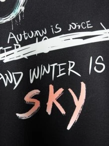 Manfinity Hombres Capucha con estampado de letra con cordón - Negro - Ver 4