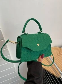 Bolsa cuadrada mini con rombo en relieve con solapa fieltro - Verde - Ver 1