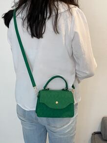 Bolsa cuadrada mini con rombo en relieve con solapa fieltro - Verde - Ver 2