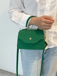 Bolsa cuadrada mini con rombo en relieve con solapa fieltro - Verde - Ver 3