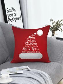 1入組聖誕標語圖案靠墊套不附帶墊芯 - 紅白色 - 查看 1
