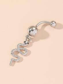 1pc Snake Charm Navel Belly Ring Unisex Stainless Steel Crystal Punk Piercing - A Fashionable Body Jewelry Gift For Any Occasion, Stainless Steel Jewelry - Silver - View 2