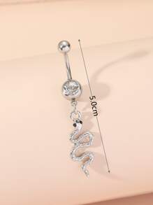 1pc Snake Charm Navel Belly Ring Unisex Stainless Steel Crystal Punk Piercing - A Fashionable Body Jewelry Gift For Any Occasion, Stainless Steel Jewelry - Silver - View 3