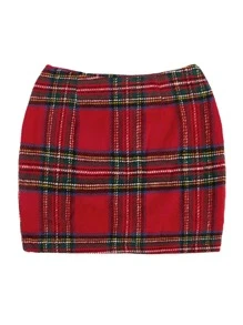 Tartan Bodycon Skirt - Red - View 1