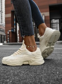 Lace-up Front Chunky Sneakers - Beige - View 3