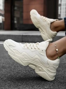 Lace-up Front Chunky Sneakers - Beige - View 4